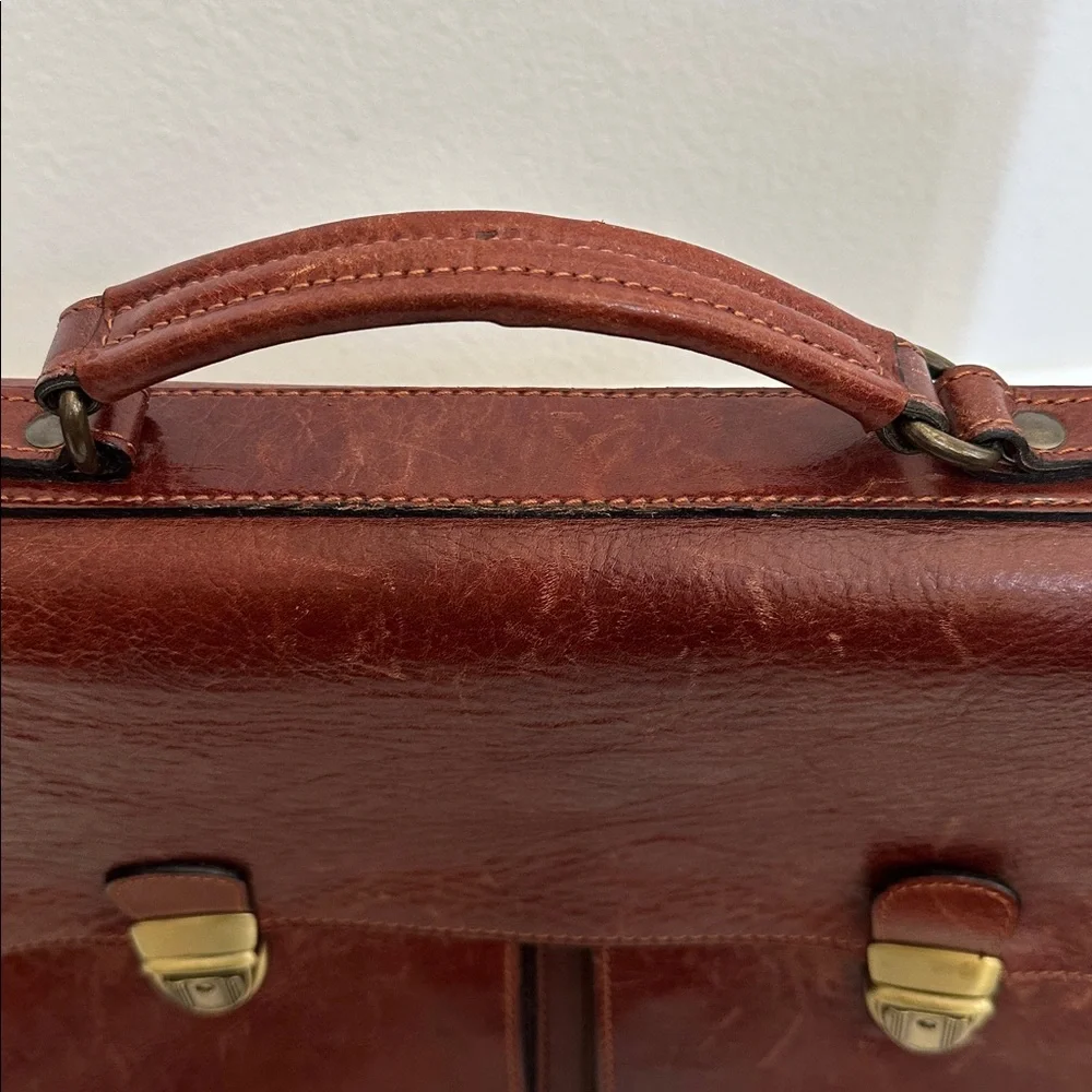Vintage Classic Italian Genuine Brown Leather Briefcase for Men